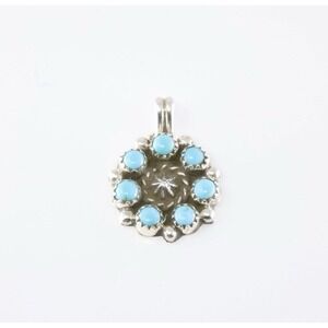 Fairren Begay Navajo Signed Kingman Turquoise Sterling ClustEr Flower Pendant